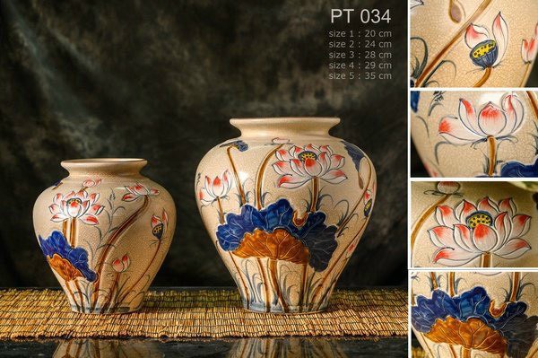 Vò tam giác men rạn sen màu