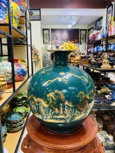 Bình hút lộc vẽ chỉ vàng mã đáo thành công xanh lục
