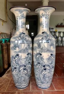 Lộc bình Cá Chép Vượt Vũ Môn men chàm
