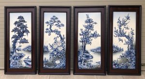 Tranh Tứ Quý Bốn Mùa Đắp Nổi Nền Xanh
