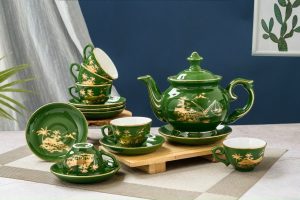 Bộ Ấm Chén Phú Quý Làng Quê Rêu Chỉ Vàng