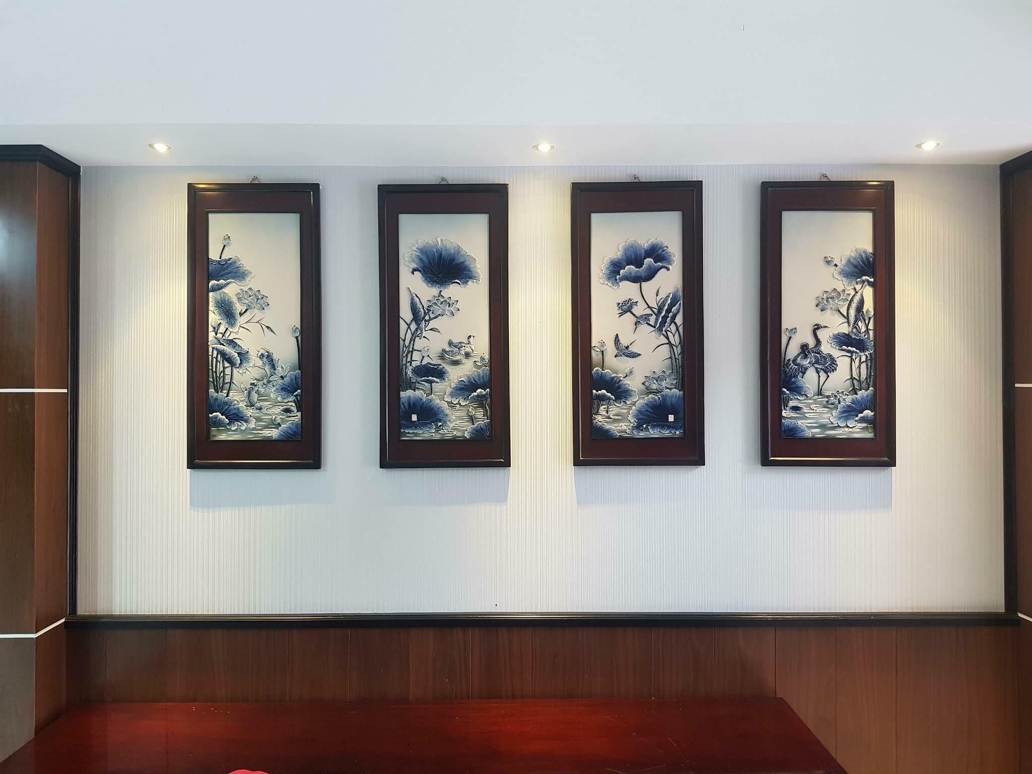 Tranh Tứ Quý Hoa Sen Đắp Nổi Nền Vàng - Ảnh 9