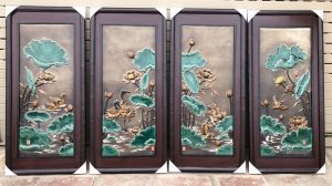 Tranh Tứ Quý Hoa Sen Xanh Lá Chàm