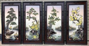 Tranh Tứ Quý Bốn Mùa Đắp Nổi Nền Vàng