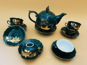 Bộ Ấm Chén Chóp Lá Xanh Cổ Chỉ Vàng
