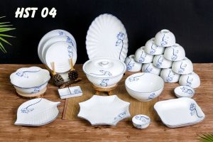 Bộ bát đĩa sen trắng 02