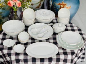 Set Bát Đĩa Trắng Chỉ Vàng 04