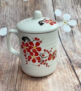 Cốc Có Nắp Vẽ Hoa Đào Men Mát