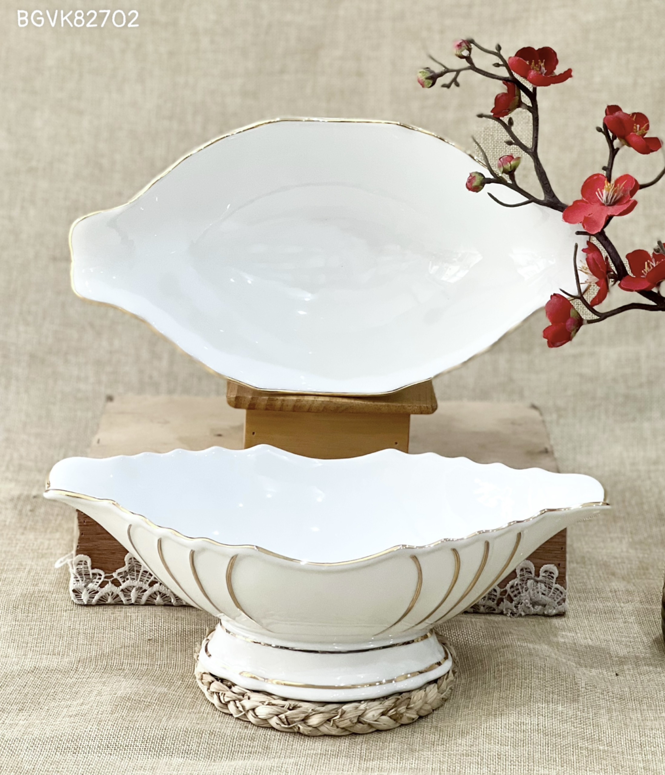 Đĩa Gà Cúng Trắng Chỉ Vàng