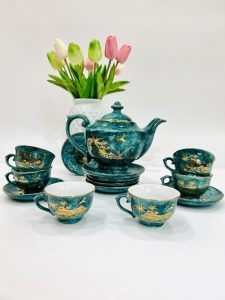 Bộ Ấm Chén Phú Quý Làng Quê Vân Đá Chỉ Vàng