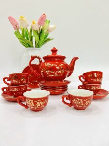Bộ Ấm Chén Phú Quý Mã Đáo Thành Công Đỏ Chỉ Vàng