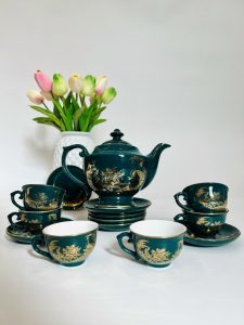 Bộ Ấm Chén Phú Quý Xanh Lục Chỉ Vàng