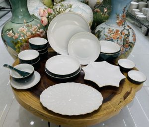 Set Bát Đĩa Xanh Lục Chỉ Vàng 02