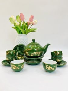 Bộ Ấm Chén Quả Hồng Sơn Thủy Rêu Chỉ Vàng