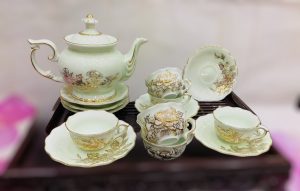 Bộ Ấm Chén Phú Quý Phù Dung Xanh Ngọc Chỉ Vàng