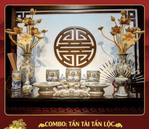 Bộ đồ thờ men rạn đắp nổi 06 Tấn Tài Tấn Lộc