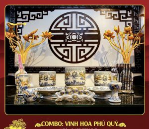 Bộ đồ thờ men rạn đắp nổi 08 Vinh Hoa Phú Quý