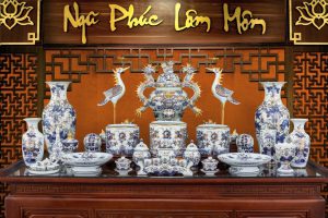Bộ đồ thờ men rong vẽ vàng 02