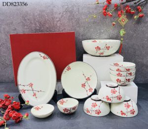 Bộ bát đĩa đào đỏ 03