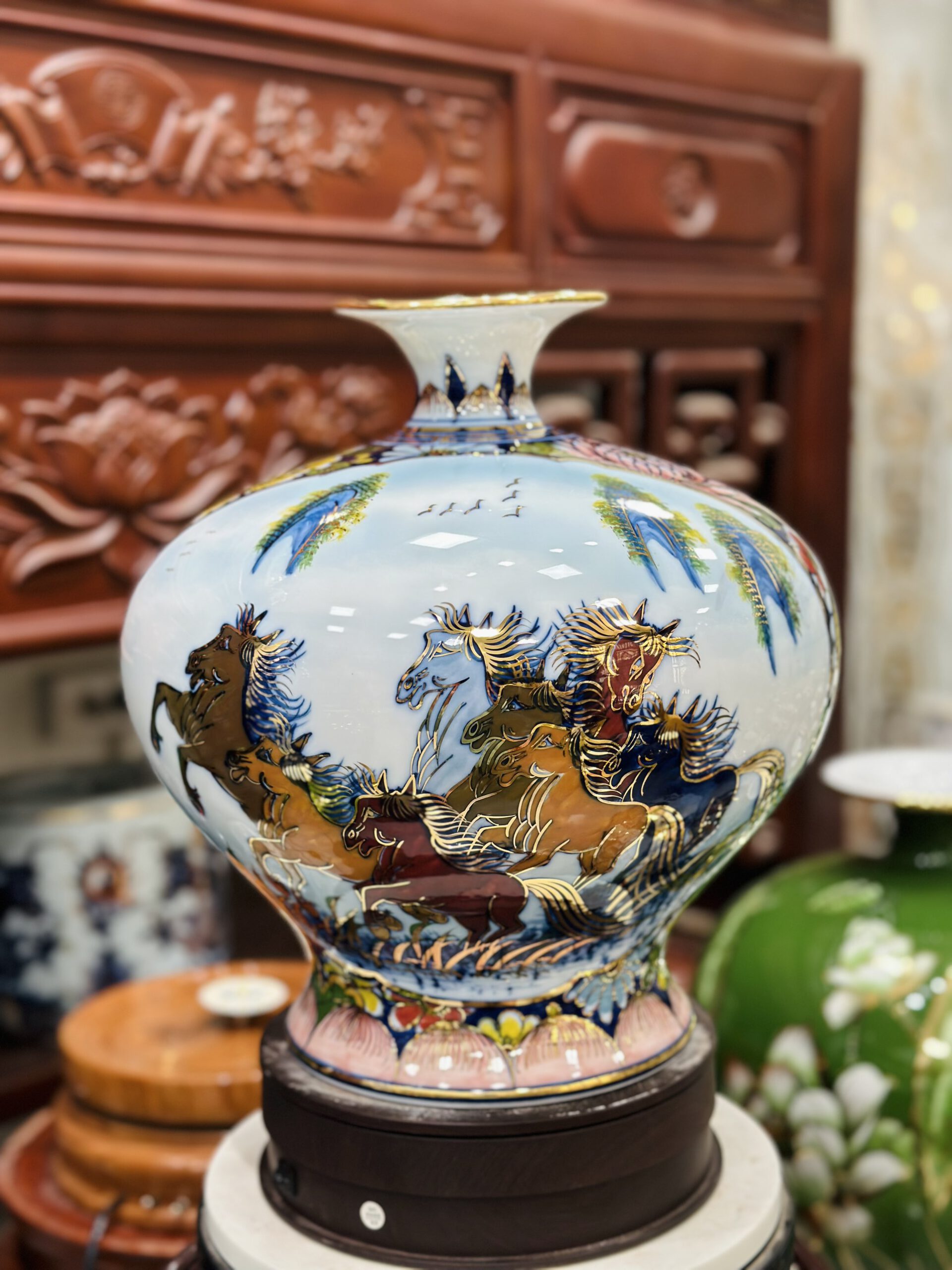 Bình hút lộc nhị cảnh vẽ vàng 24k - Ảnh 3