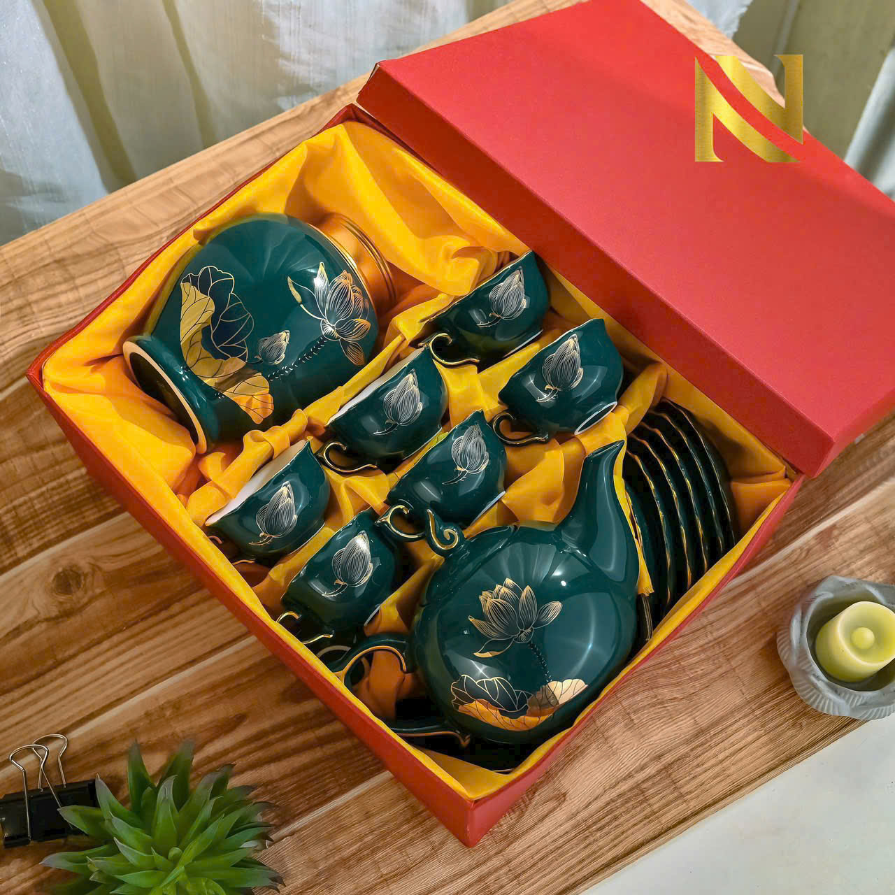 Bộ ấm chén xanh lục vàng kim - Ảnh 3