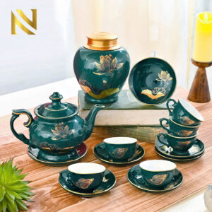 Bộ ấm chén xanh lục vàng kim