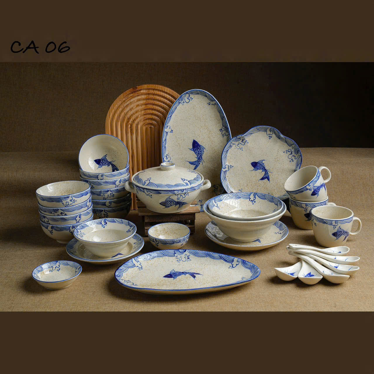 Bộ đồ ăn men tiêu vẽ cá - Ảnh 4