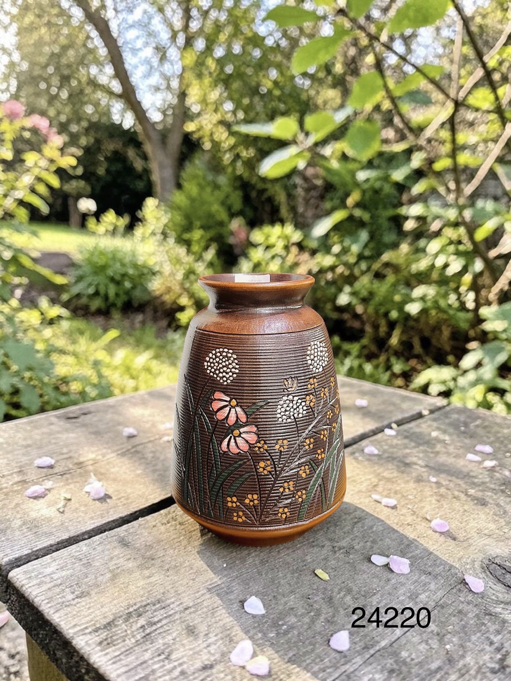 Bình gốm mộc tay vẽ hoa - Ảnh 2