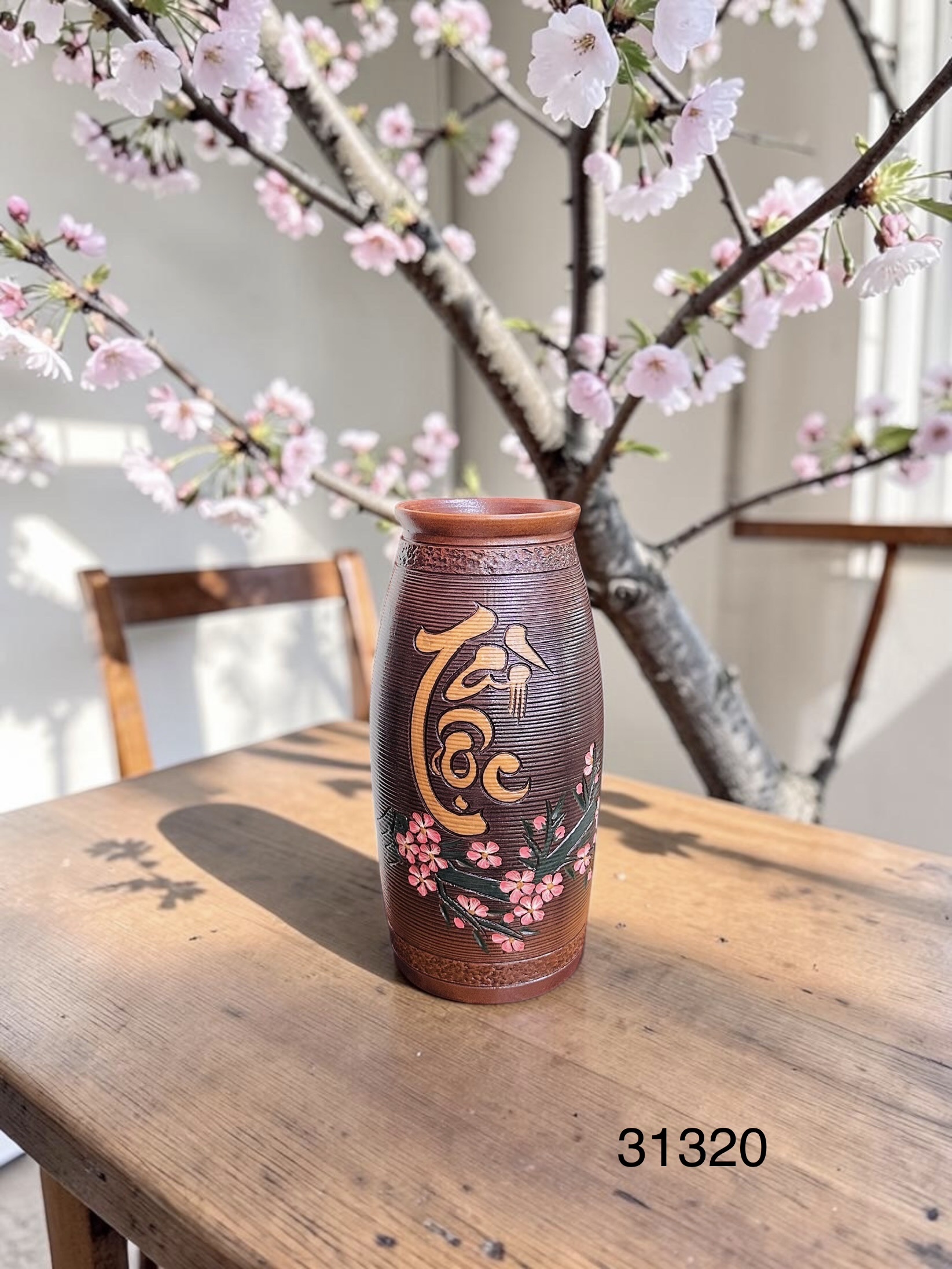 Bình gốm mộc tay vẽ hoa - Ảnh 4