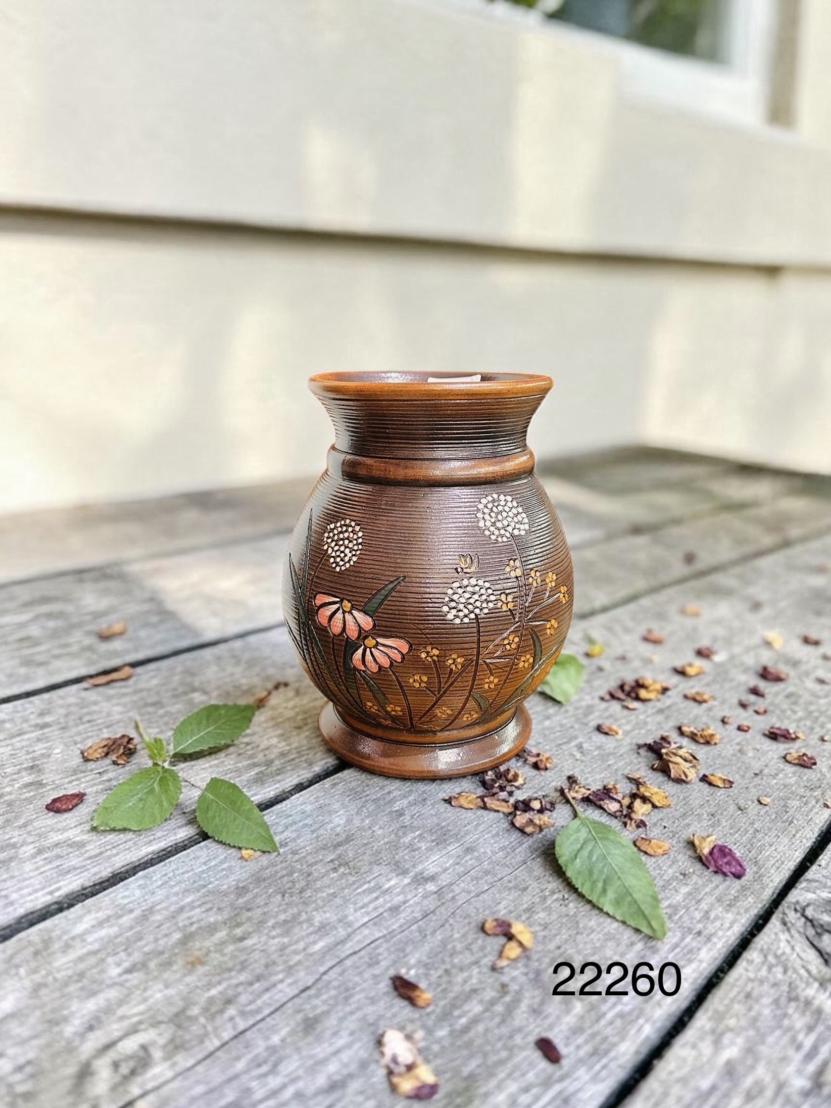 Bình gốm mộc tay vẽ hoa