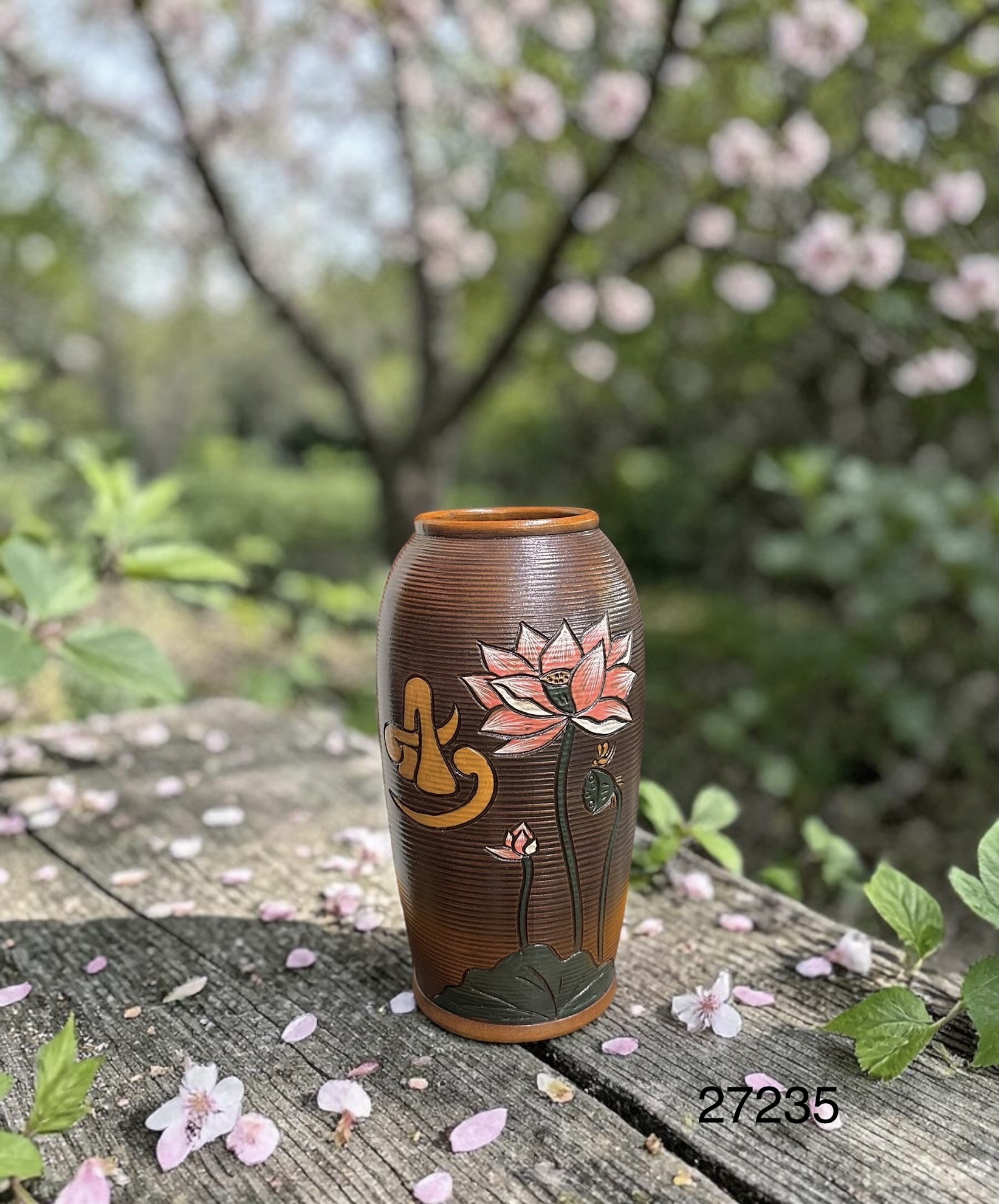 Bình gốm mộc tay vẽ hoa - Ảnh 7